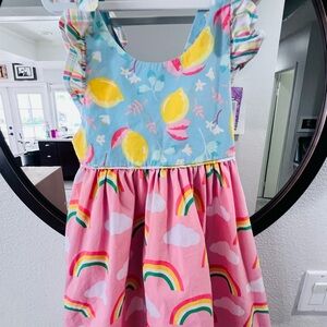 Wildflowers Colorful Kids Dress with Lemon and Rainbow Patterns size 8